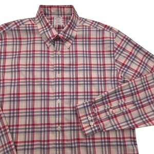 Brooks Brothers Regent Button Down Long Sleeve Shirt White Plaid‎ Mens Large